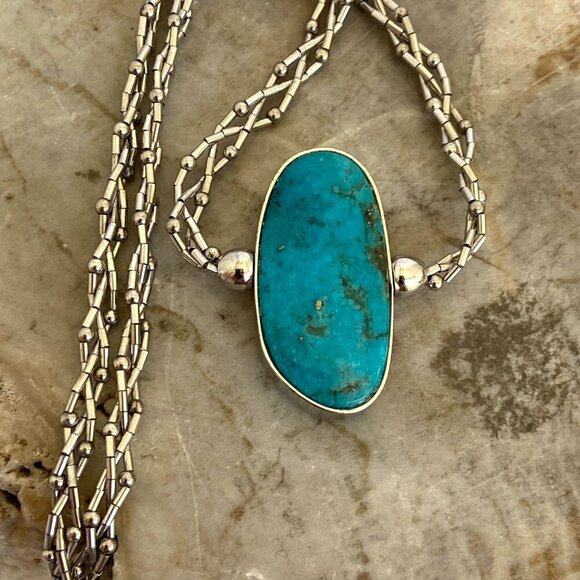 Sterling Silver 925 SWS Reversible Green Blue Turquoise Braided Chain Necklace - Picture 2 of 16